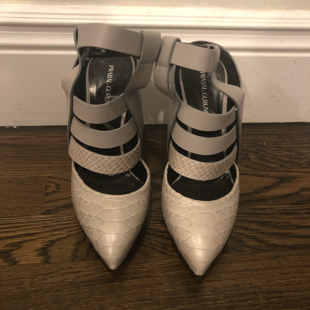Prabal Gurung Grey snakeskin ankle strap Shoes New